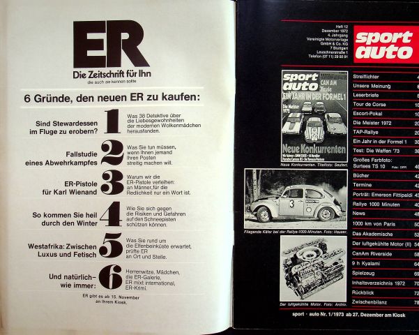 Inhaltsverzeichnis Sport Auto 12/1972
