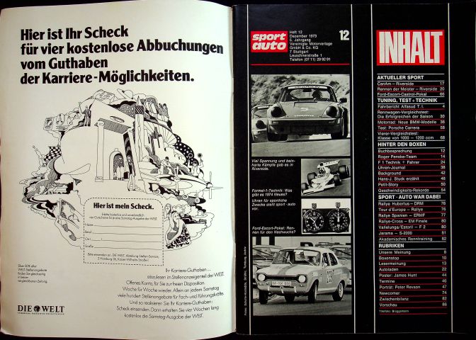 Inhaltsverzeichnis Sport Auto 12/1973