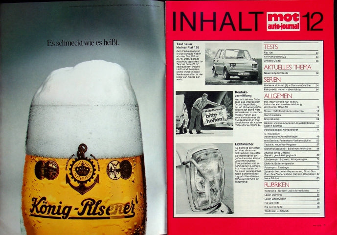 Inhaltsverzeichnis MOT 12/1973