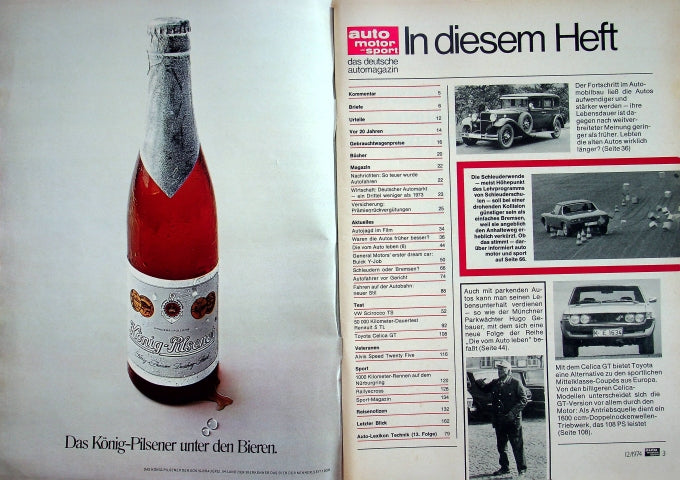 Inhaltsverzeichnis Auto Motor und Sport 12/1974