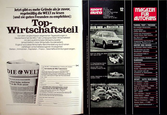 Inhaltsverzeichnis Sport Auto 12/1974