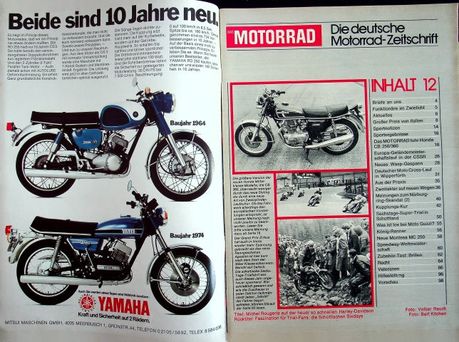 Inhaltsverzeichnis Motorrad 12/1974