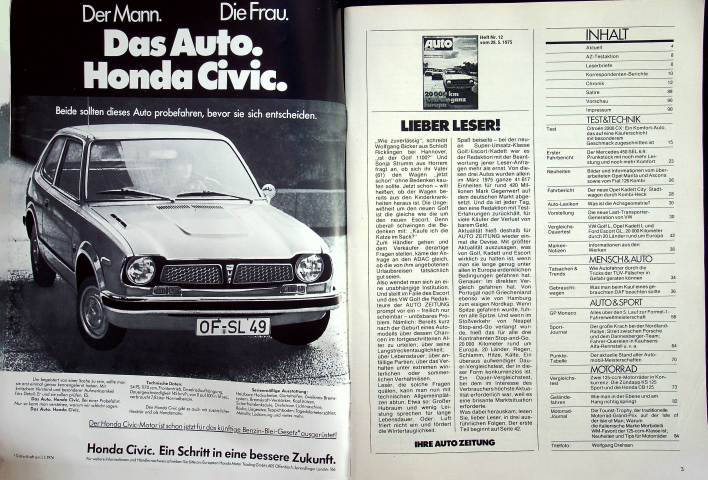 Inhaltsverzeichnis Autozeitung 12/1975