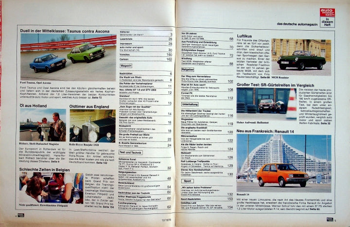 Inhaltsverzeichnis Auto Motor und Sport 12/1976