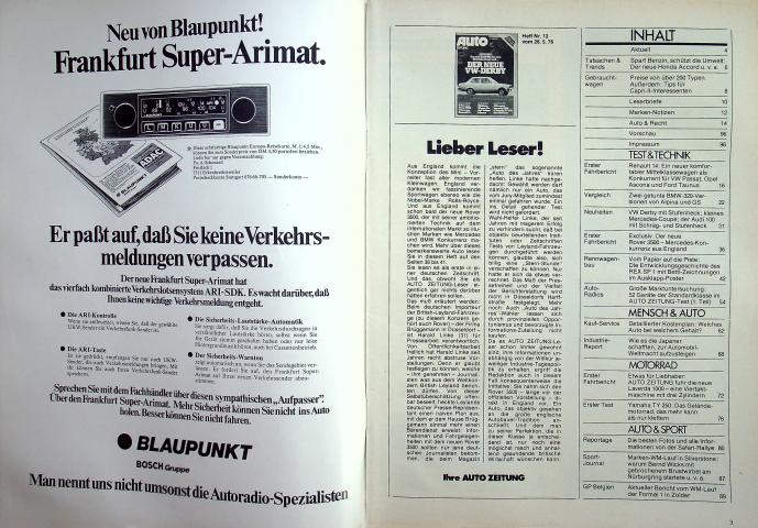 Inhaltsverzeichnis Autozeitung 12/1976