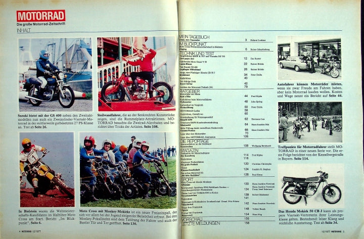 Inhaltsverzeichnis Motorrad 12/1977