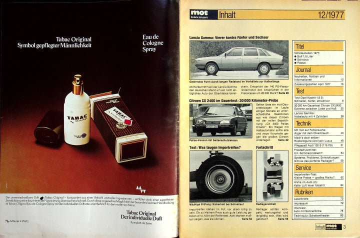 Inhaltsverzeichnis MOT 12/1977