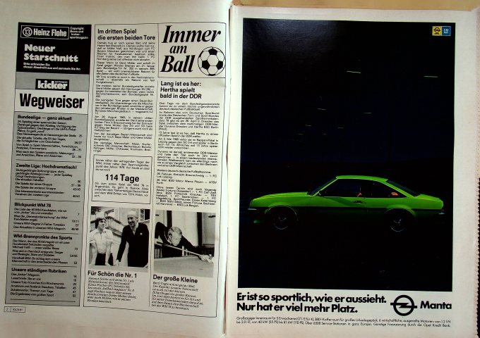 Inhaltsverzeichnis Kicker 12/1978