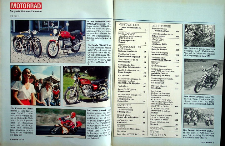 Inhaltsverzeichnis Motorrad 12/1978