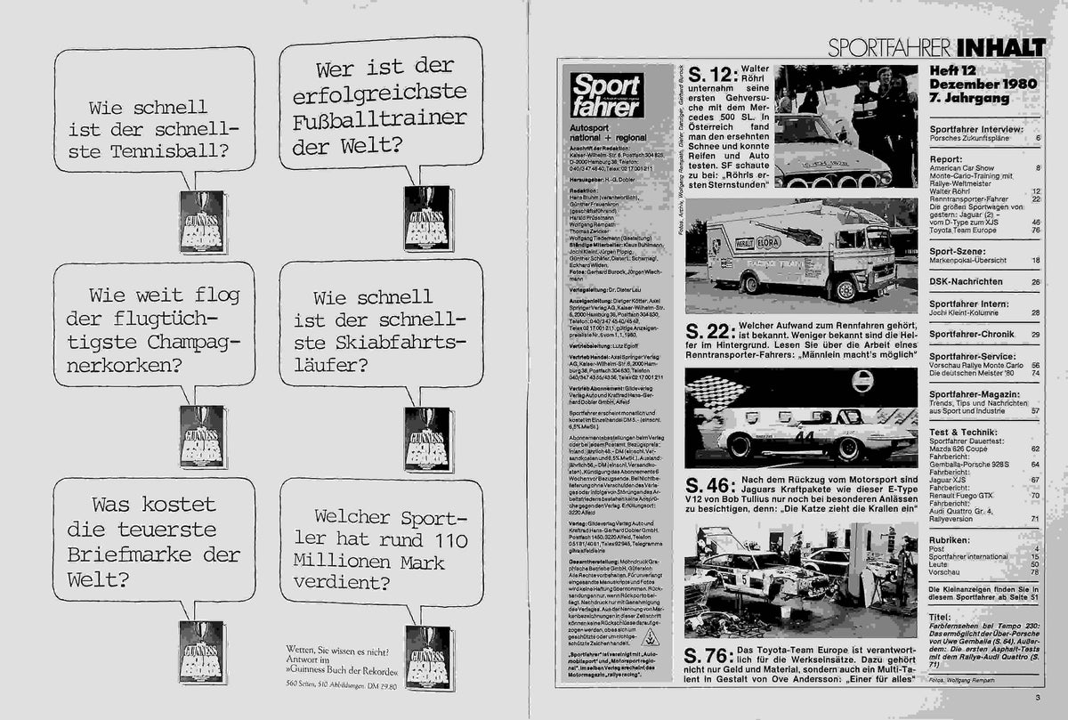 Inhaltsverzeichnis Sport Fahrer 12/1980