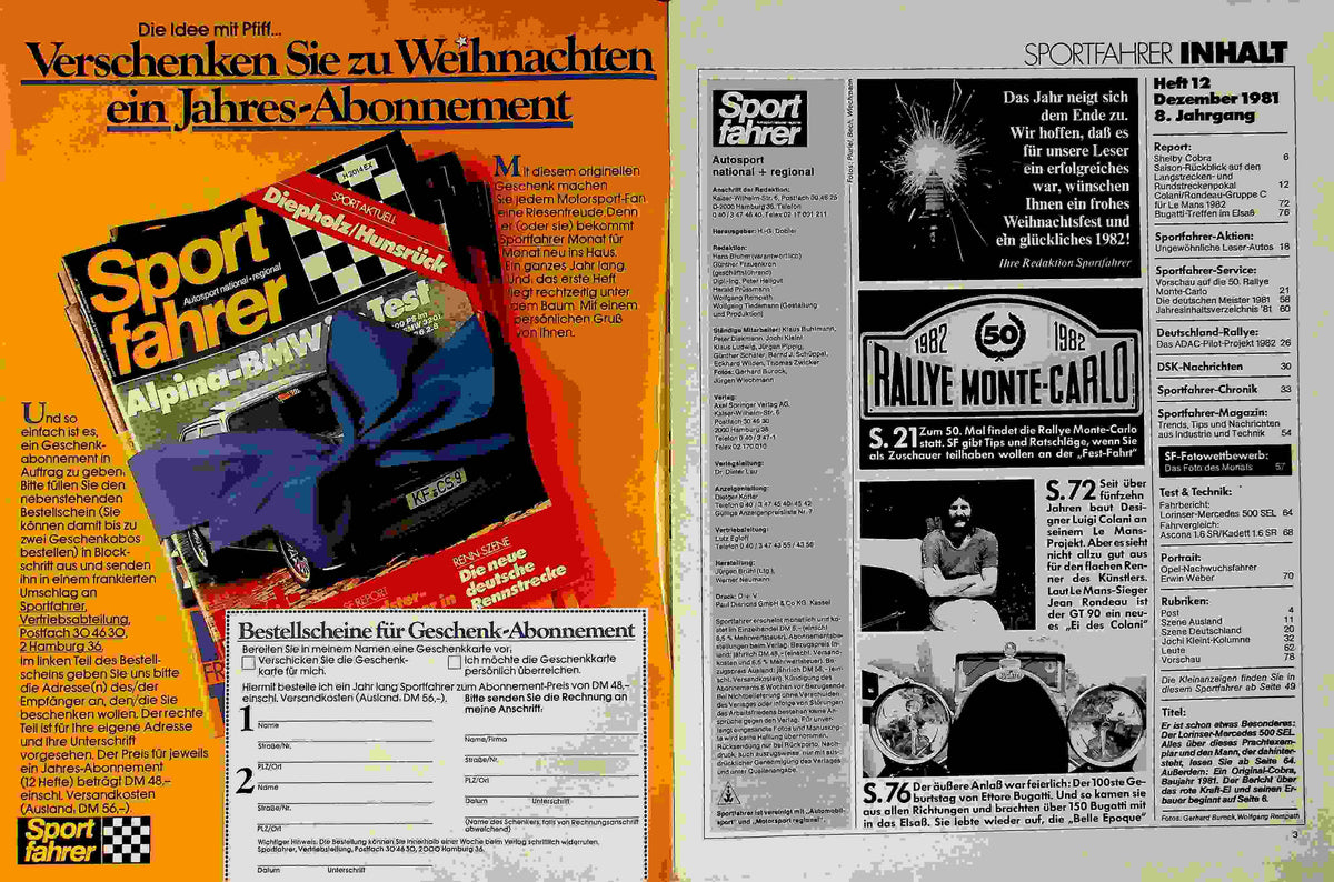 Inhaltsverzeichnis Sport Fahrer 12/1981