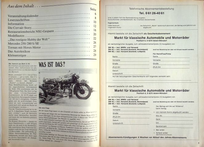 Inhaltsverzeichnis Oldtimer Markt 12/1982