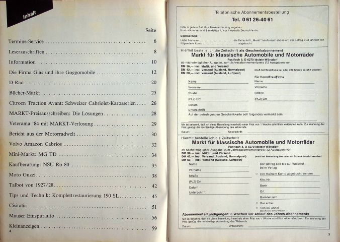 Inhaltsverzeichnis Oldtimer Markt 12/1984