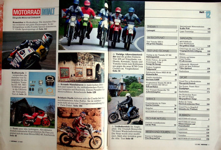 Inhaltsverzeichnis Motorrad 12/1985