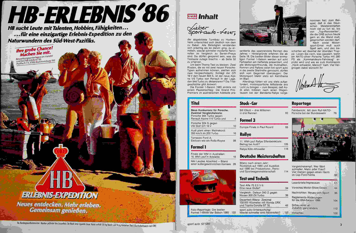 Inhaltsverzeichnis Sport Auto 12/1985