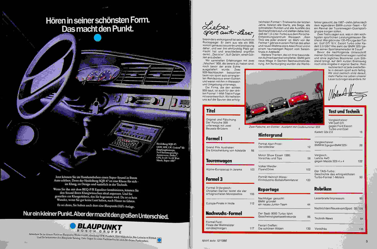 Inhaltsverzeichnis Sport Auto 12/1986