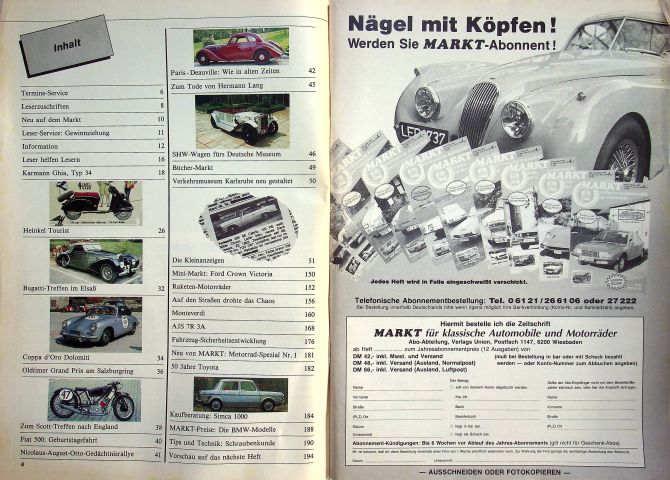 Inhaltsverzeichnis Oldtimer Markt 12/1987