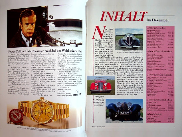 Inhaltsverzeichnis Motor Klassik 12/1990