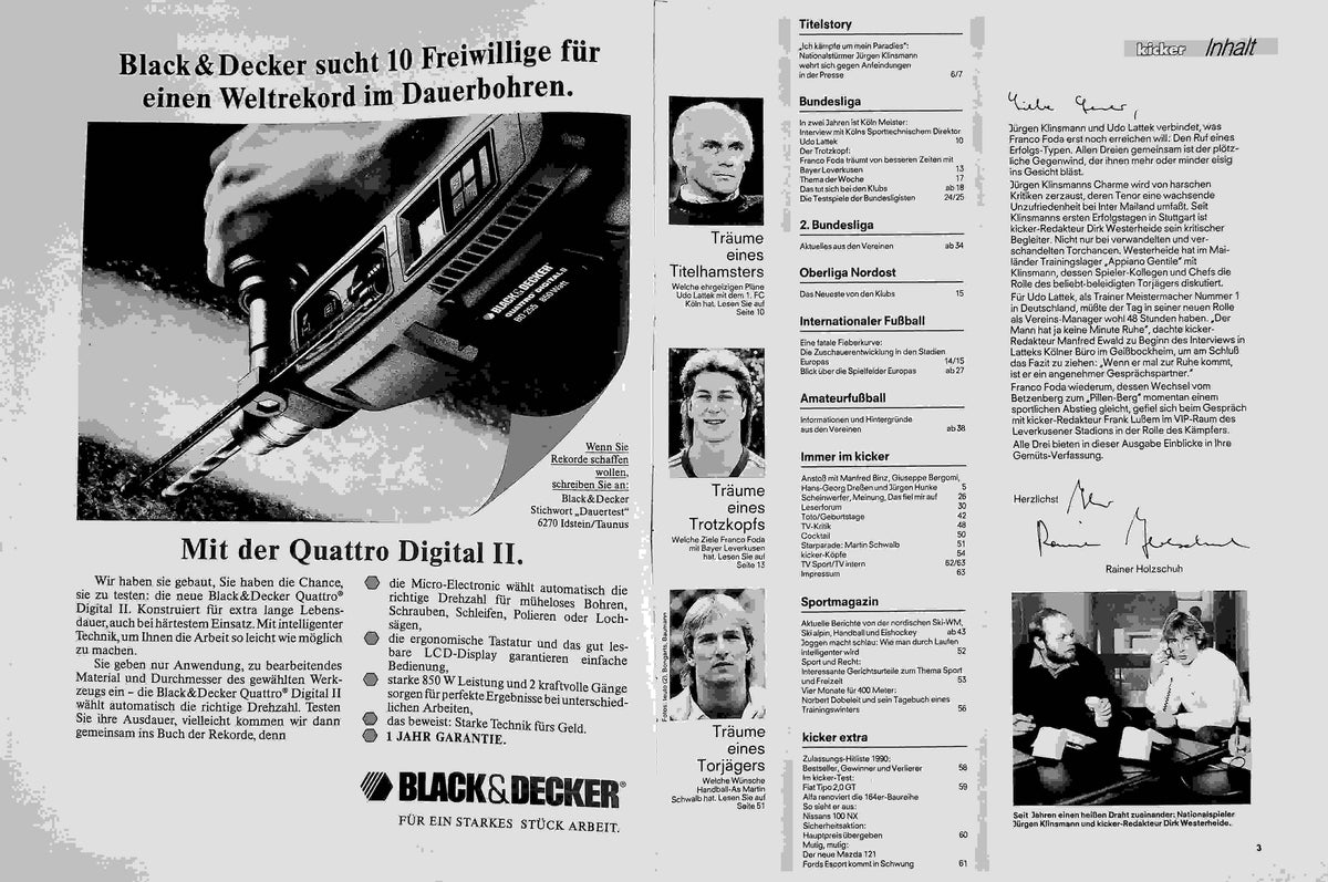 Inhaltsverzeichnis Kicker 12/1991