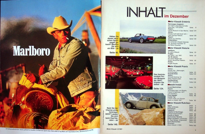 Inhaltsverzeichnis Motor Klassik 12/1991
