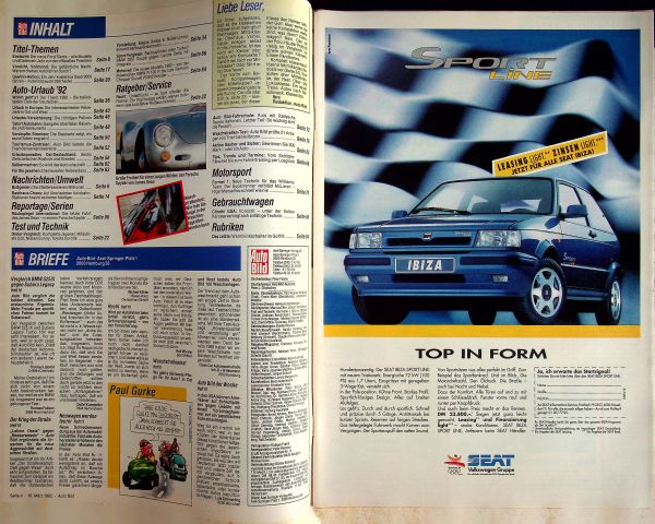 Inhaltsverzeichnis Auto Bild 12/1992