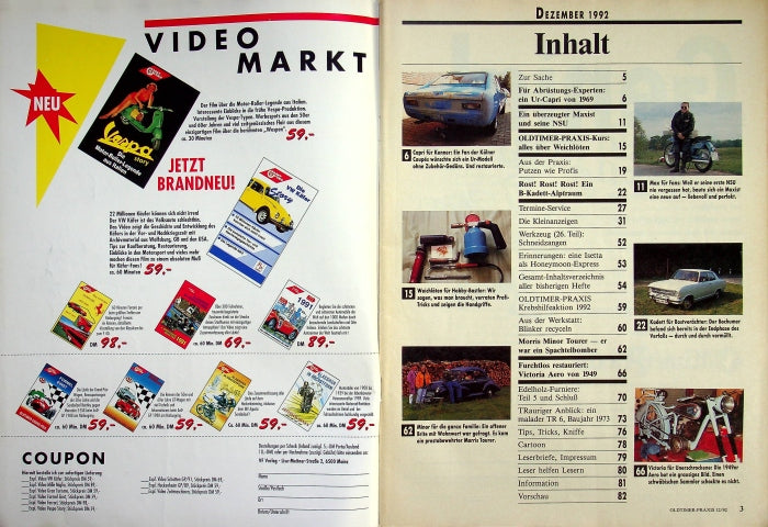 Inhaltsverzeichnis Oldtimer Praxis 12/1992