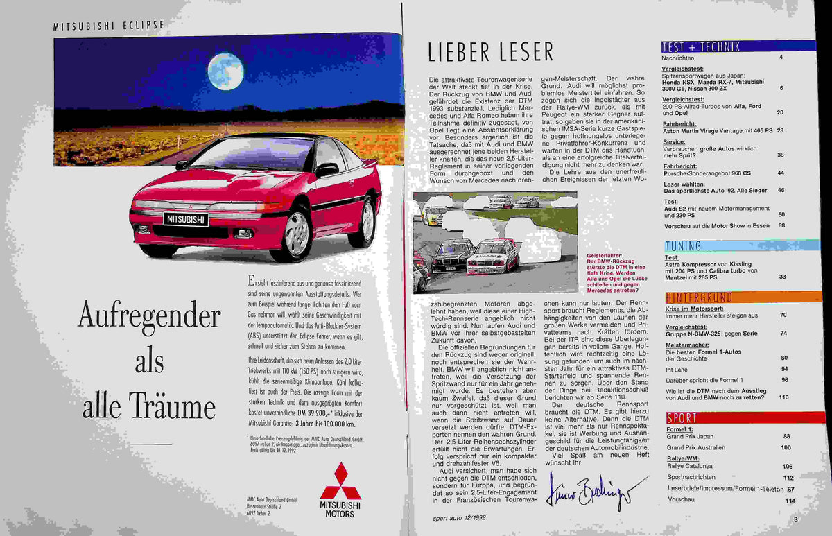 Inhaltsverzeichnis Sport Auto 12/1992