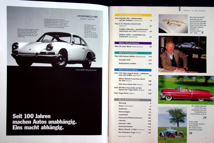Inhaltsverzeichnis Motor Klassik 12/1993