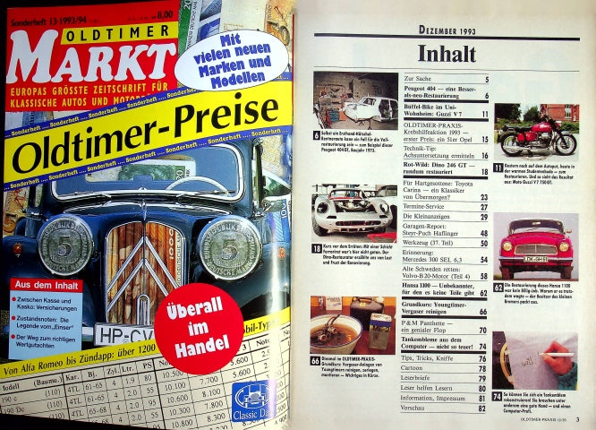 Inhaltsverzeichnis Oldtimer Praxis 12/1993