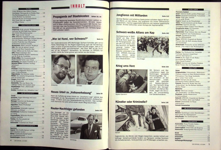 Inhaltsverzeichnis Spiegel 12/1994