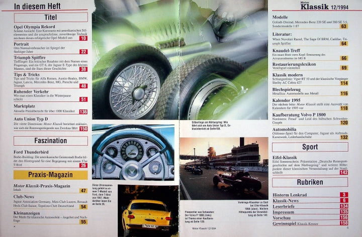 Inhaltsverzeichnis Motor Klassik 12/1994