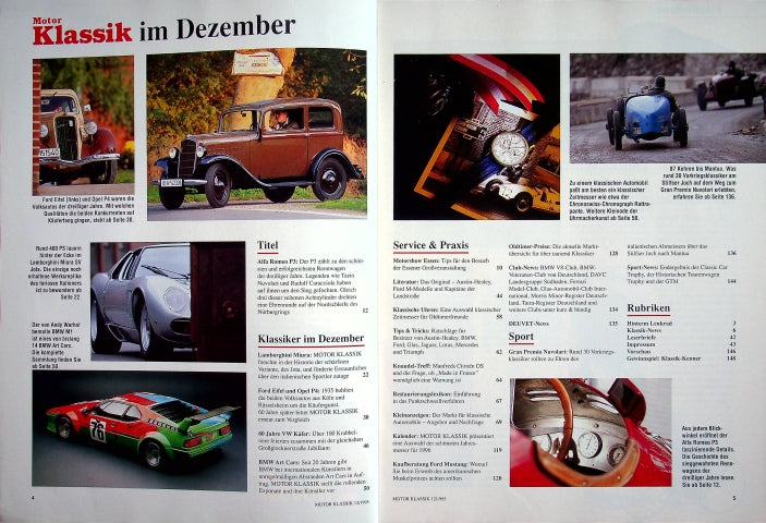 Inhaltsverzeichnis Motor Klassik 12/1995