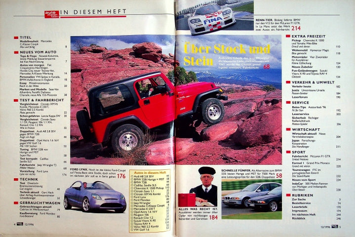 Inhaltsverzeichnis Auto Motor und Sport 12/1996