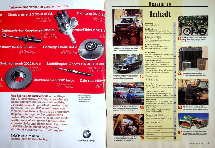 Inhaltsverzeichnis Oldtimer Praxis 12/1997