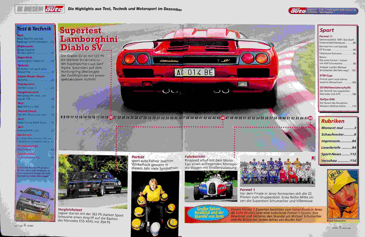 Inhaltsverzeichnis Sport Auto 12/1997