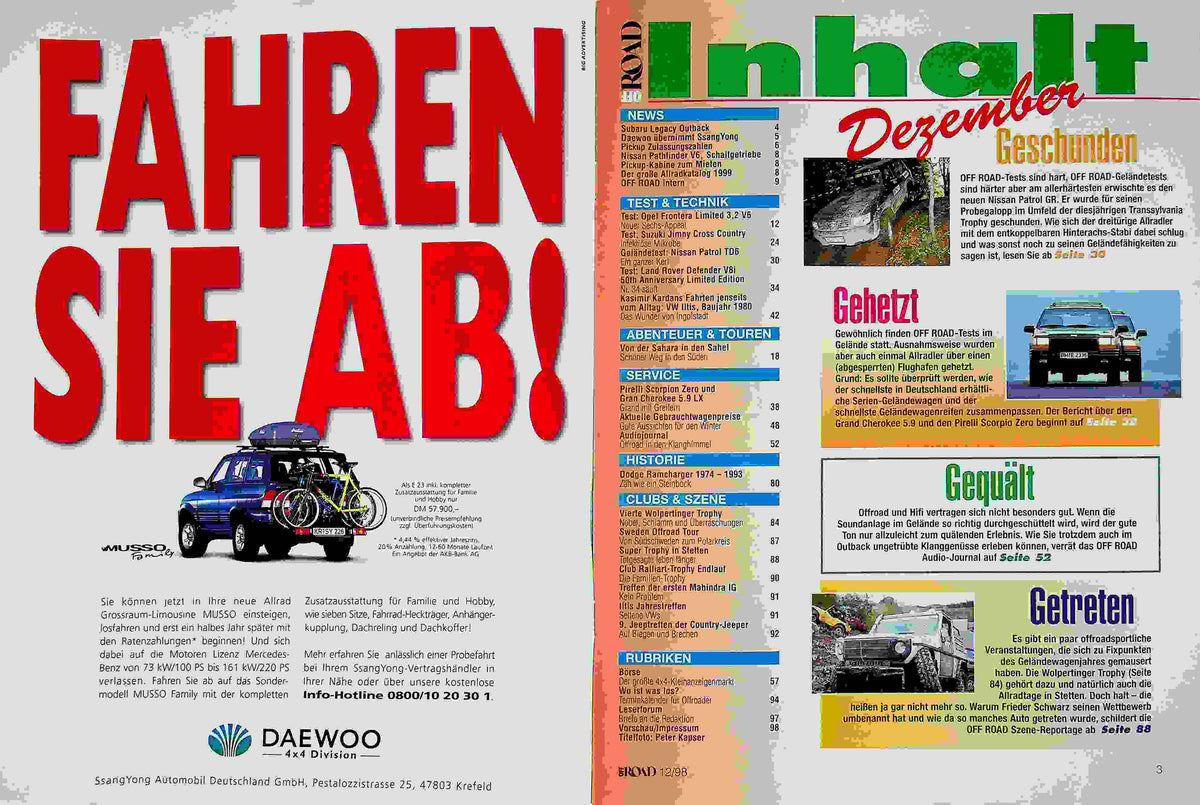 Inhaltsverzeichnis Offroad 12/1998