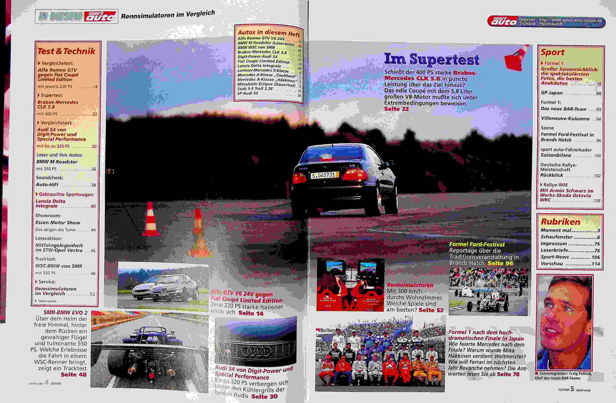 Inhaltsverzeichnis Sport Auto 12/1998