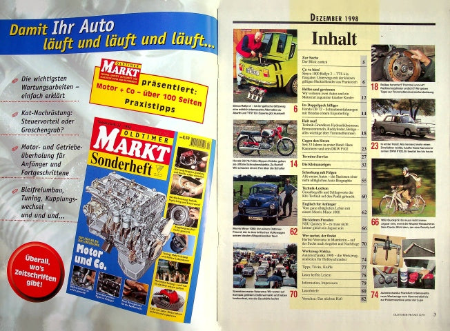 Inhaltsverzeichnis Oldtimer Praxis 12/1998