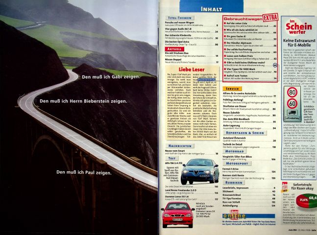 Inhaltsverzeichnis Auto Bild 12/1998