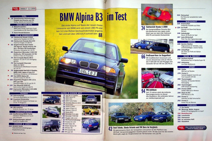 Inhaltsverzeichnis Auto Motor und Sport 12/1999