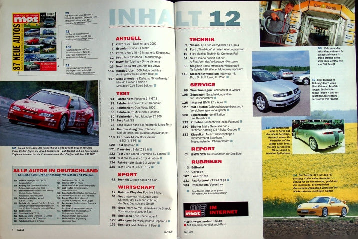 Inhaltsverzeichnis MOT 12/1999