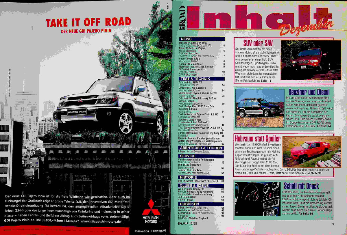 Inhaltsverzeichnis Offroad 12/1999