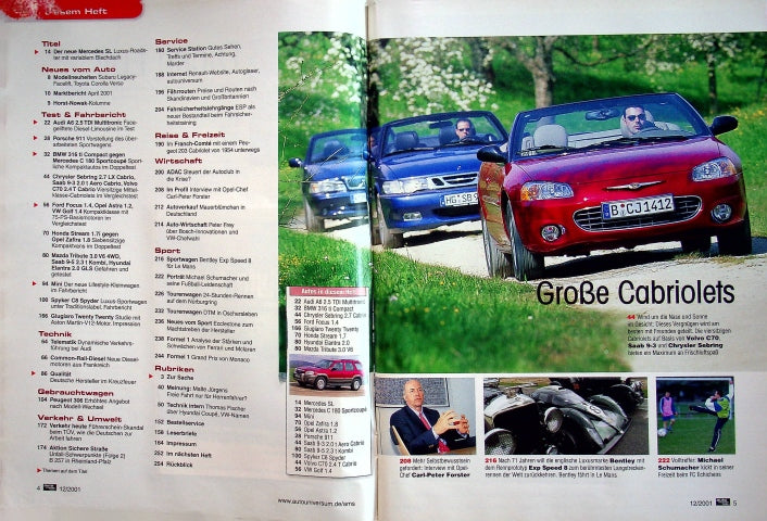 Inhaltsverzeichnis Auto Motor und Sport 12/2001