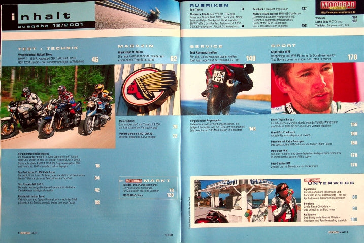 Inhaltsverzeichnis Motorrad 12/2001