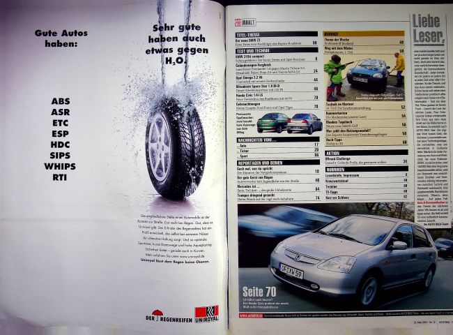Inhaltsverzeichnis Auto Bild 12/2001