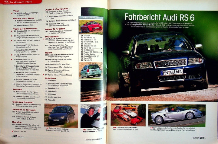Inhaltsverzeichnis Auto Motor und Sport 12/2002