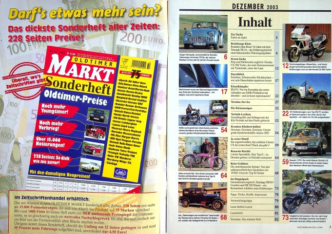Inhaltsverzeichnis Oldtimer Praxis 12/2003