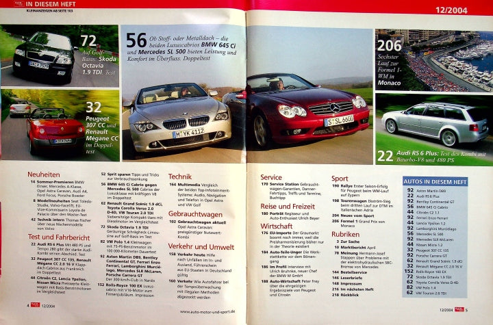 Inhaltsverzeichnis Auto Motor und Sport 12/2004