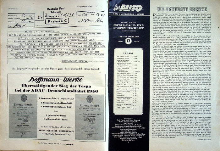 Inhaltsverzeichnis Auto Motor und Sport 13/1950