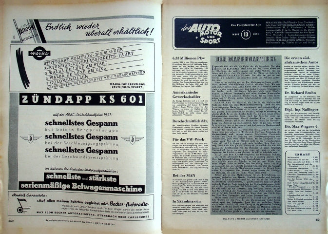 Inhaltsverzeichnis Auto Motor und Sport 13/1951